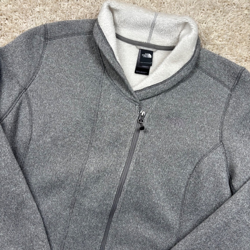 The North Face Full Zip Fleece Jacket Women XL Gray Crescent Sweater Knit